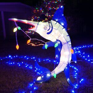 36in MARLIN Tinsel Longfin Saury LED Christmas Light Yard Sculpture 3 Ft Fishing